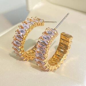 Elegant Gold Crystal Hoop Earrings